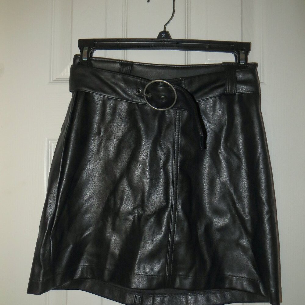 Hollister Black Faux-Leather Belted Mini Skirt